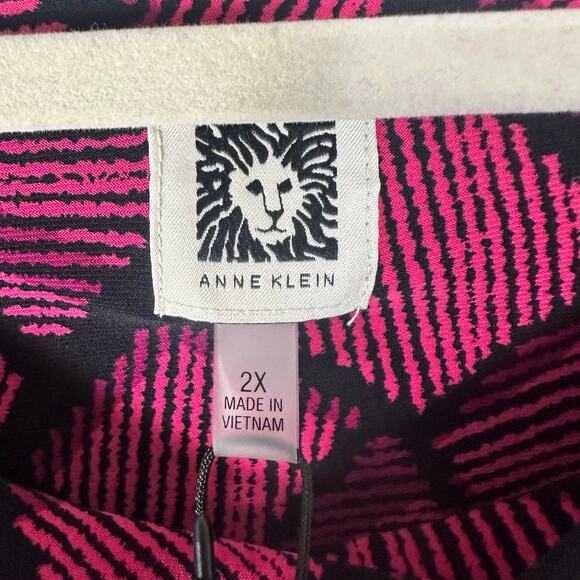 Anne Klein women’s blouse asymmetrical cap sleeve black pink bohemian plus size - Picture 4 of 8